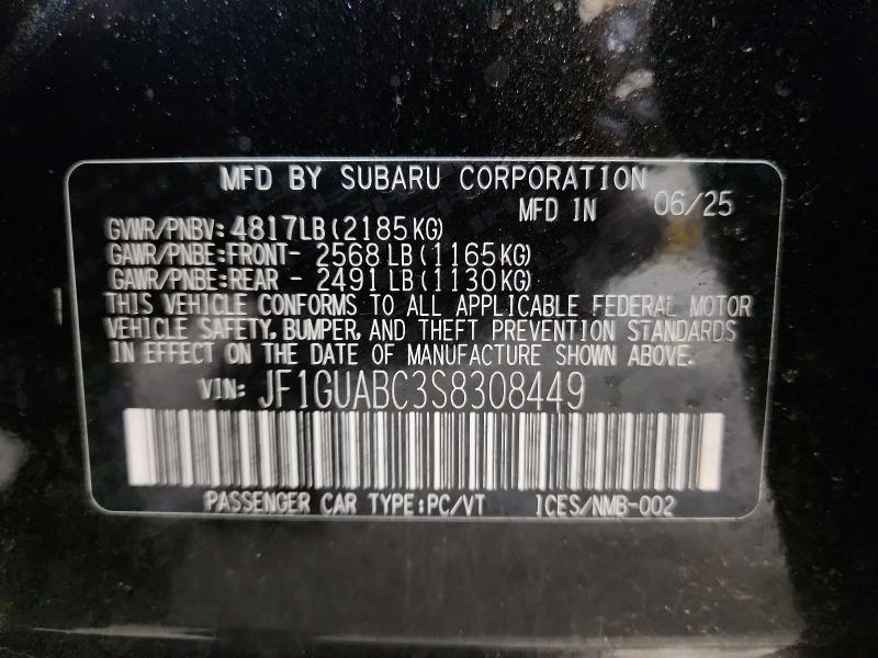 Aukcja sprzedaży 2025 Subaru Impreza, vin: JF1GUABC3S8308449, numer aukcji: 53066856