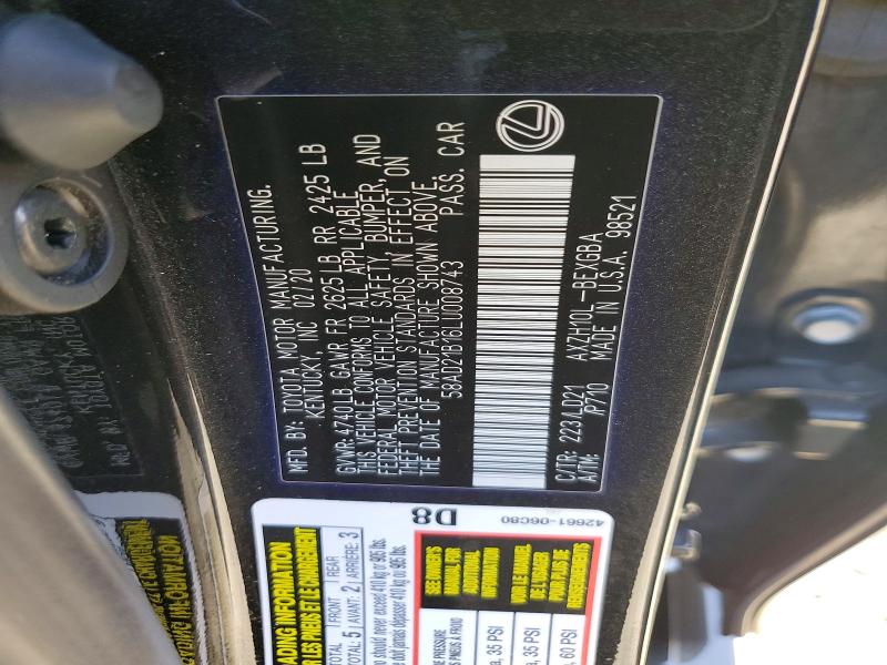 2020 Lexus Es მანქანა იყიდება აუქციონზე, vin: 58AD21B16LU008743, აუქციონის ნომერი: 53244926