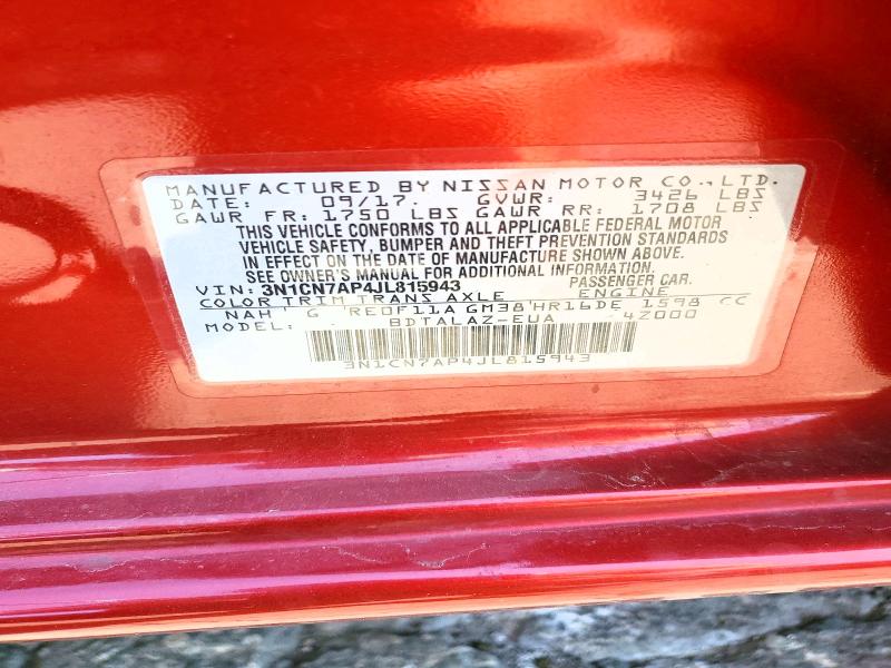 54562776 :رقم المزاد ، 3N1CN7AP4JL815943 vin ، 2018 Nissan Versa مزاد بيع