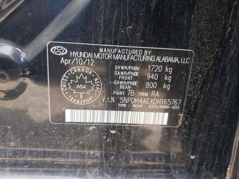 Aukcja sprzedaży 2013 Hyundai Elantra, vin: 5NPDH4AEXDH165767, numer aukcji: 52749426