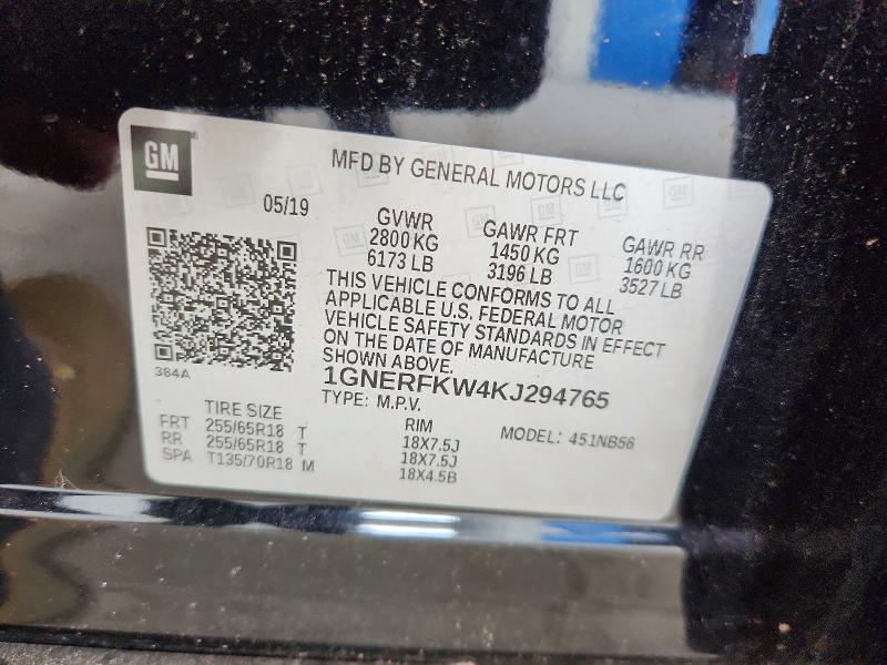 52683666 :رقم المزاد ، 1GNERFKW4KJ294765 vin ، 2019 Chevrolet Traverse مزاد بيع