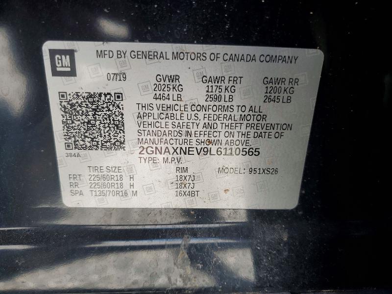 2020 Chevrolet Equinox მანქანა იყიდება აუქციონზე, vin: 2GNAXNEV9L6110565, აუქციონის ნომერი: 51294496