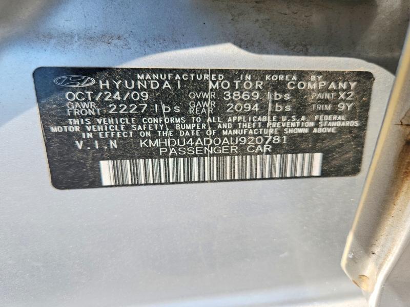 53665946 :رقم المزاد ، KMHDU4AD0AU920781 vin ، 2010 Hyundai Elantra مزاد بيع