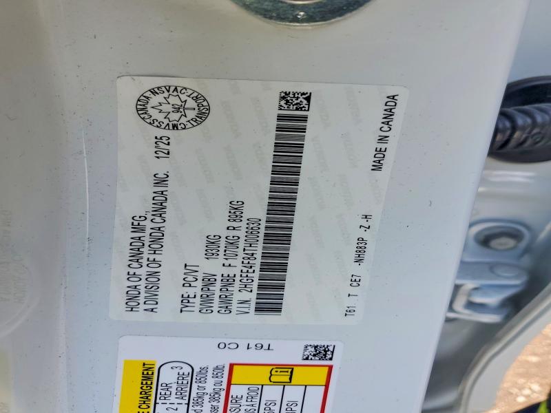 2026 Honda Civic მანქანა იყიდება აუქციონზე, vin: 2HGFE4F84TH006630, აუქციონის ნომერი: 52551396