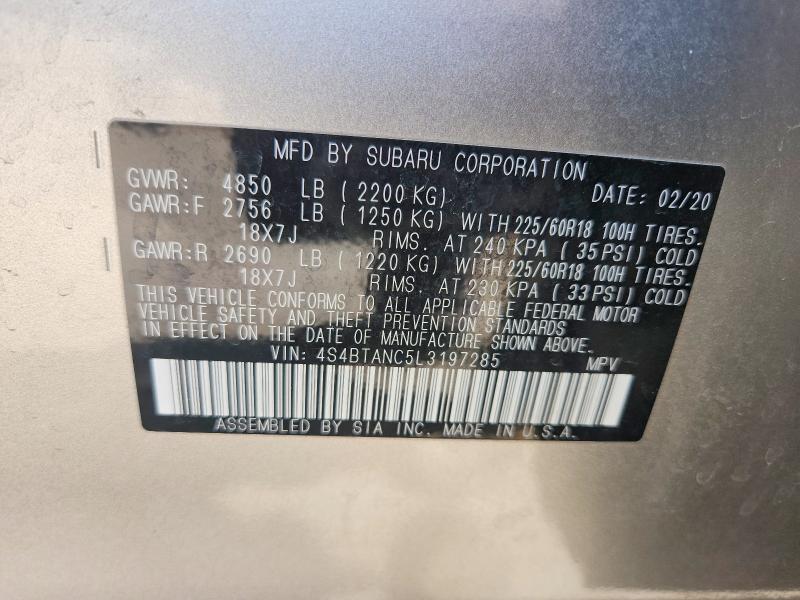 Aukcja sprzedaży 2020 Subaru Outback, vin: 4S4BTANC5L3197285, numer aukcji: 53105336