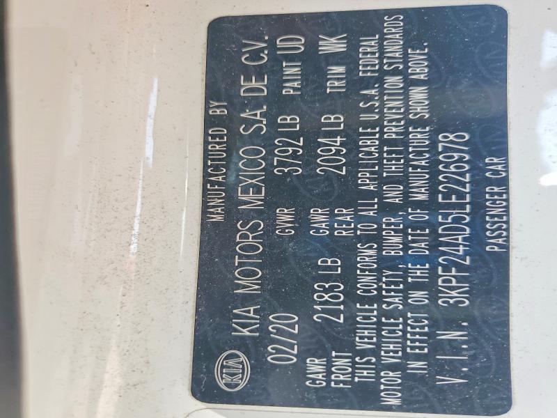 2020 Kia Forte მანქანა იყიდება აუქციონზე, vin: 3KPF24AD5LE226978, აუქციონის ნომერი: 51609106