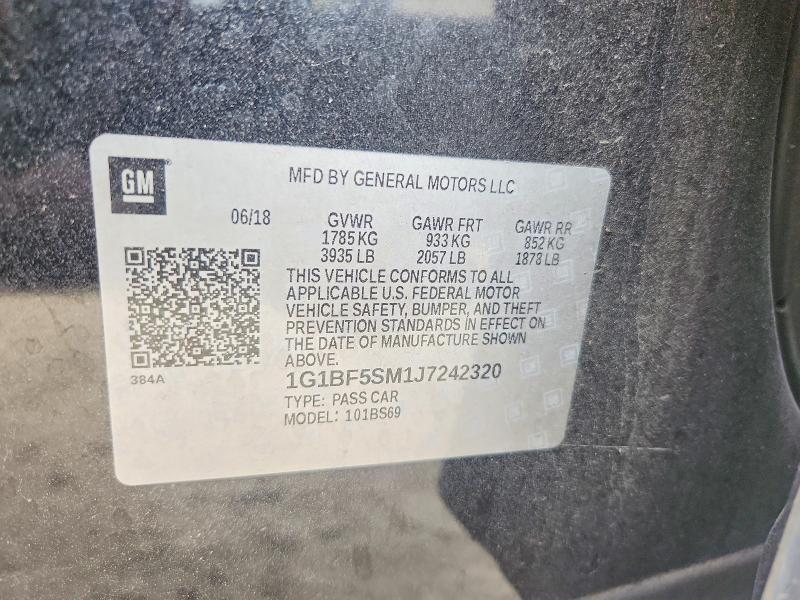 50981936 :رقم المزاد ، 1G1BF5SM1J7242320 vin ، 2018 Chevrolet Cruze مزاد بيع