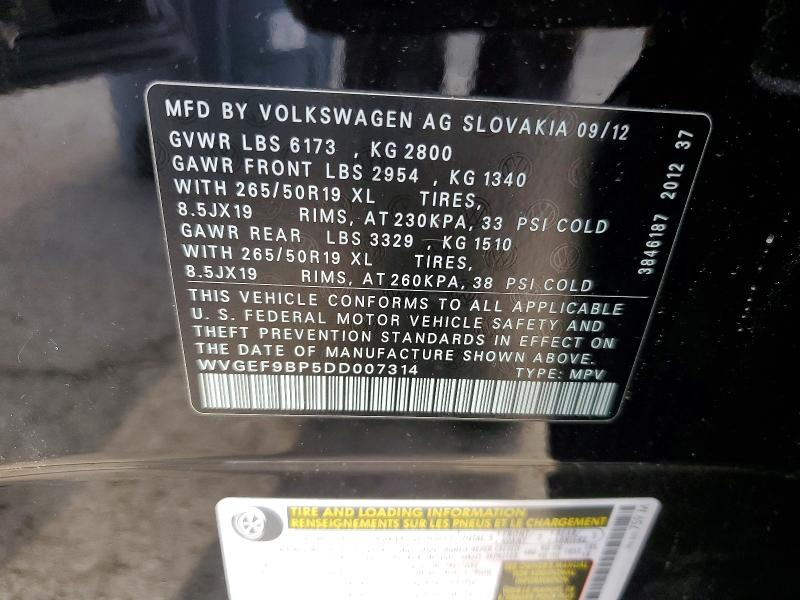 Aukcja sprzedaży 2013 Volkswagen Touareg, vin: WVGEF9BP5DD007314, numer aukcji: 53101206