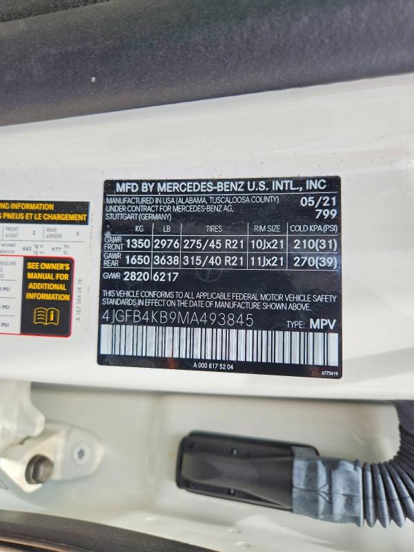 54961376 :رقم المزاد ، 4JGFB4KB9MA493845 vin ، 2021 Mercedes-benz Gle مزاد بيع