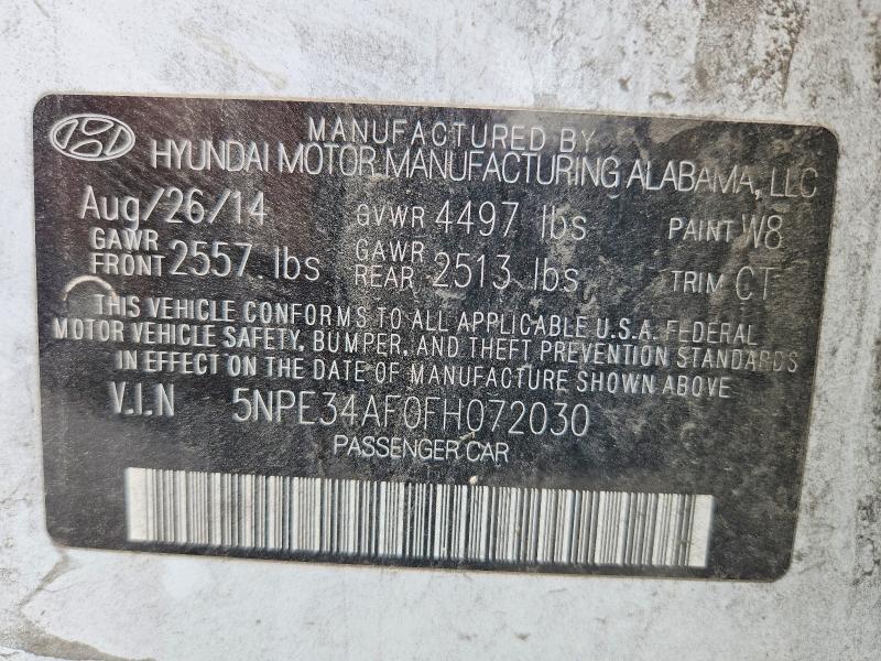 2015 Hyundai Sonata მანქანა იყიდება აუქციონზე, vin: 5NPE34AF0FH072030, აუქციონის ნომერი: 54168066