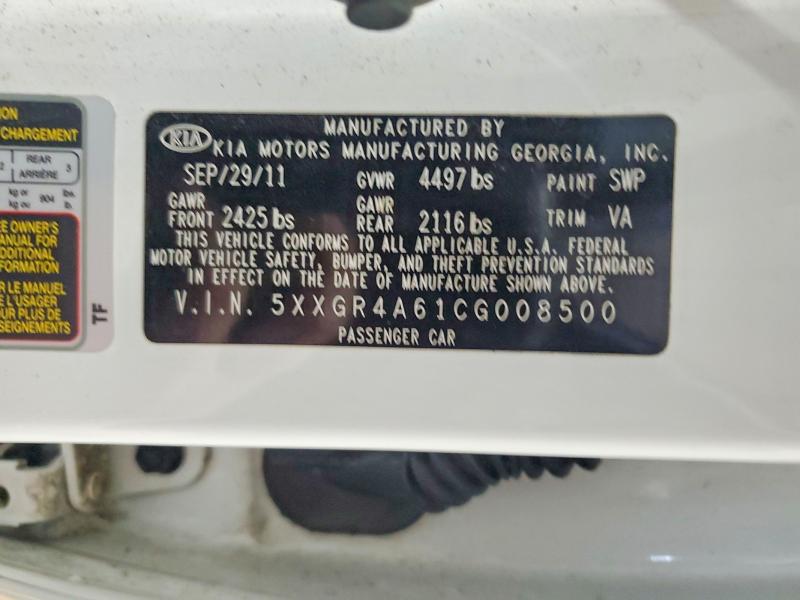 Продаж на аукціоні авто 2012 Kia Optima, vin: 5XXGR4A61CG008500, номер лоту: 52303996
