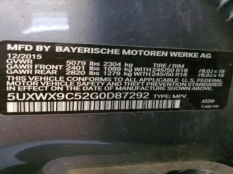 2016 Bmw X3 მანქანა იყიდება აუქციონზე, vin: 5UXWX9C52G0D87292, აუქციონის ნომერი: 54098136