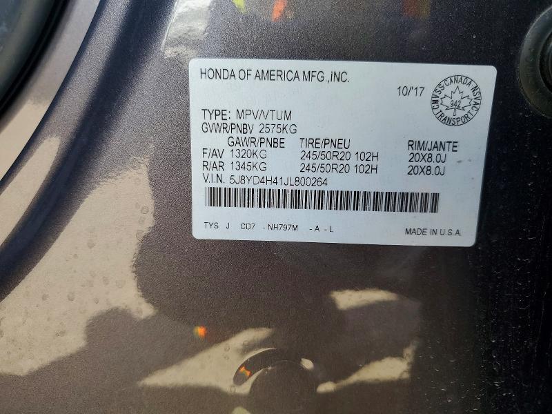 2018 Acura Mdx მანქანა იყიდება აუქციონზე, vin: 5J8YD4H41JL800264, აუქციონის ნომერი: 53243586
