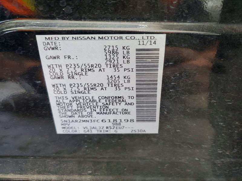 Aukcja sprzedaży 2015 Nissan Pathfinder, vin: 5N1AR2MN3FC618198, numer aukcji: 52077756
