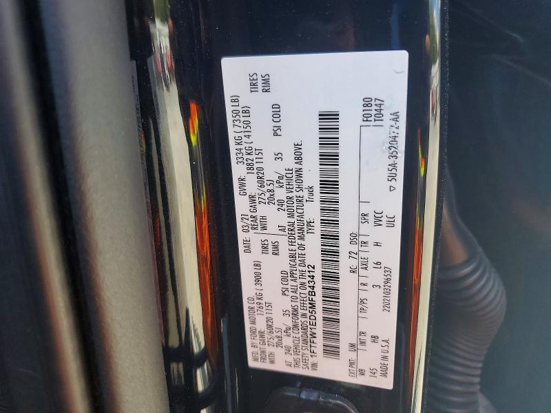 Aukcja sprzedaży 2021 Ford F150, vin: 1FTFW1ED5MFB43412, numer aukcji: 53244176