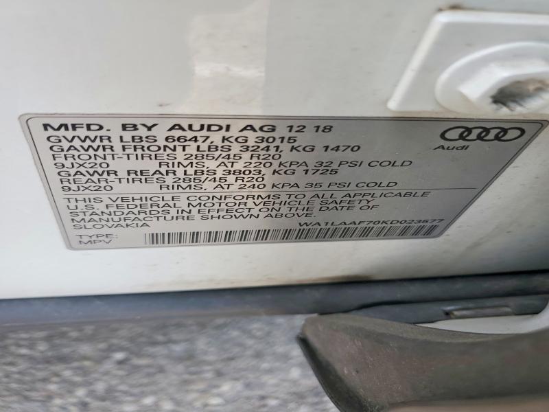 Aukcja sprzedaży 2019 Audi Q7, vin: WA1LAAF70KD023577, numer aukcji: 53954466