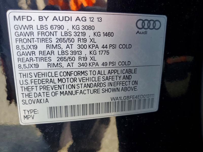 55083246 :رقم المزاد ، WA1LGBFE4ED013111 vin ، 2014 Audi Q7 مزاد بيع