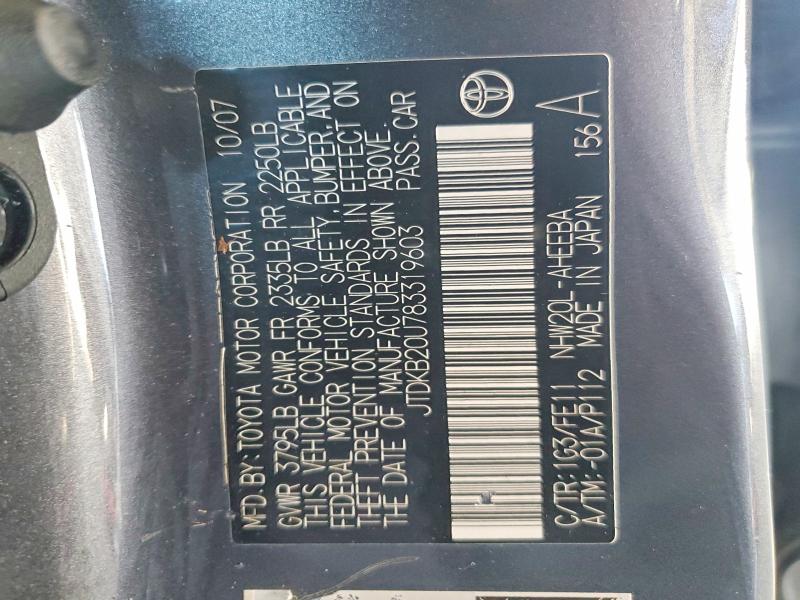 Aukcja sprzedaży 2008 Toyota Prius, vin: JTDKB20U783319603, numer aukcji: 53616136