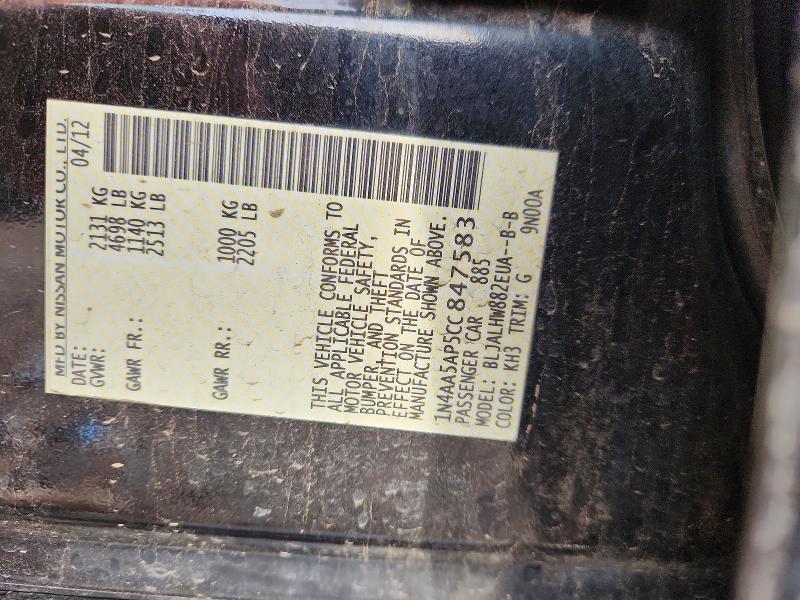 55195686 :رقم المزاد ، 1N4AA5AP5CC847583 vin ، 2012 Nissan Maxima مزاد بيع