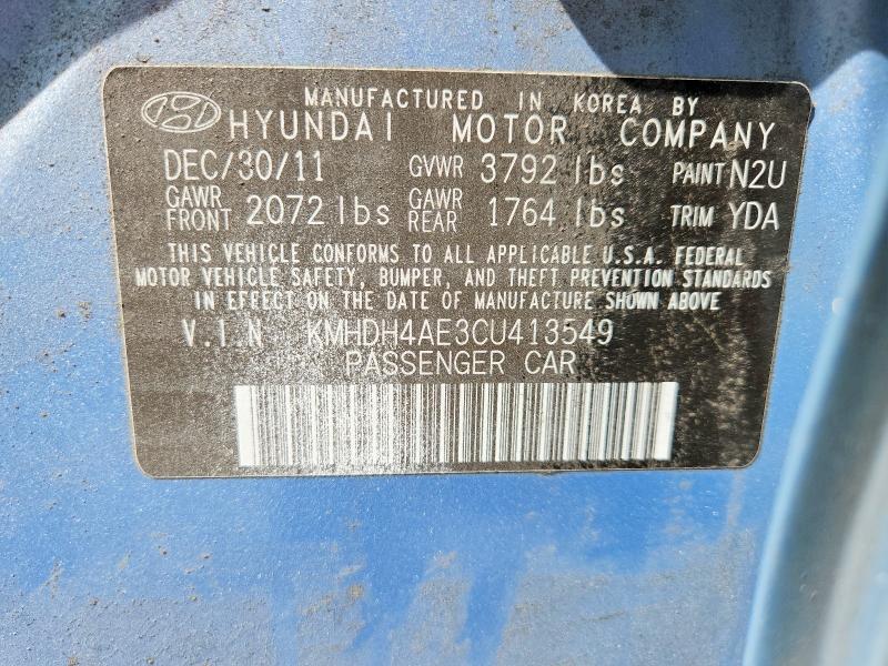 2012 Hyundai Elantra მანქანა იყიდება აუქციონზე, vin: KMHDH4AE3CU413549, აუქციონის ნომერი: 53863396