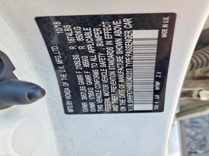 Auction sale of the 2019 Honda Civic, vin: SHHFK7H49KU401313, lot number: 52235246