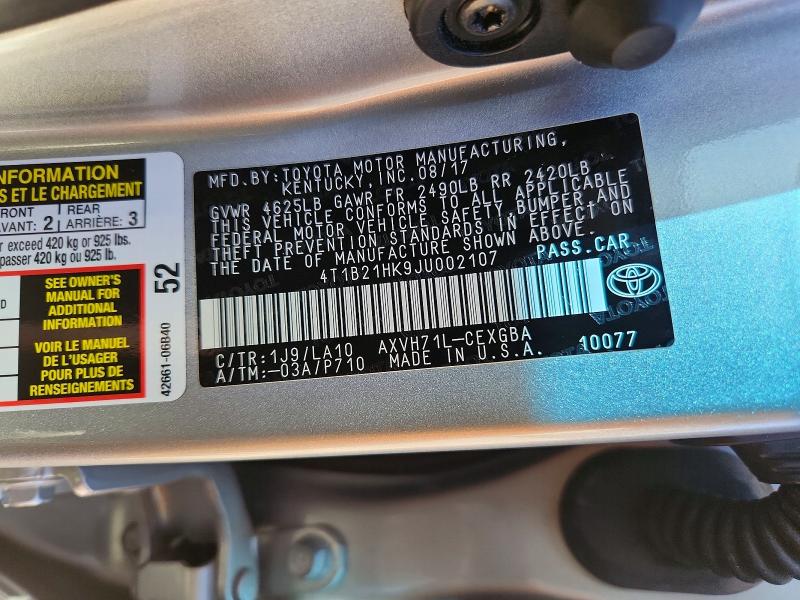 Aukcja sprzedaży 2018 Toyota Camry Hybrid, vin: 4T1B21HK9JU002107, numer aukcji: 55070196