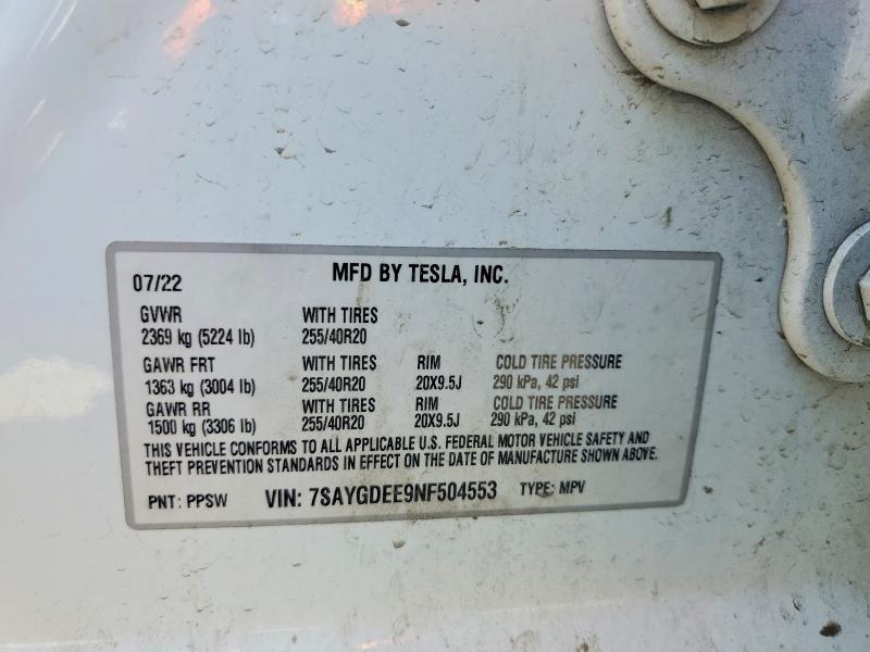 Продажа на аукционе авто 2022 Tesla Model Y, vin: 7SAYGDEE9NF504553, номер лота: 53409506