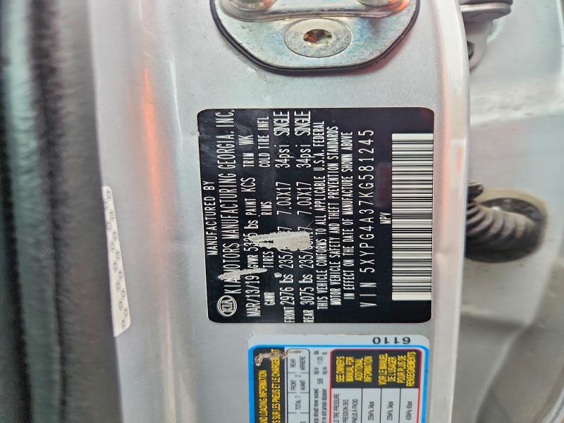 2019 Kia Sorento მანქანა იყიდება აუქციონზე, vin: 5XYPG4A37KG581245, აუქციონის ნომერი: 52725196