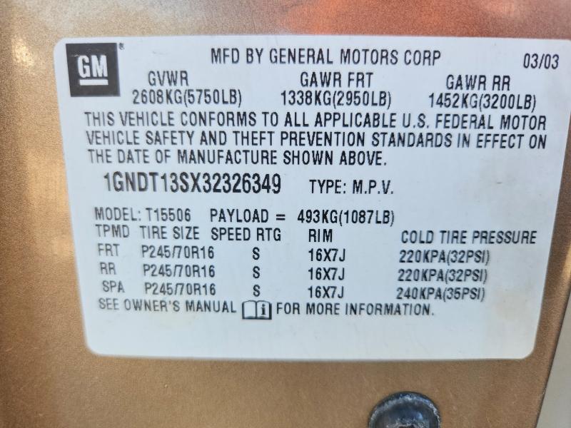 Продажа на аукционе авто 2003 Chevrolet Trailblazer, vin: 1GNDT13SX32326349, номер лота: 53187636
