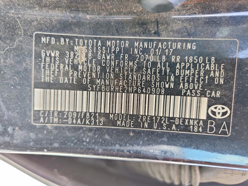 Продаж на аукціоні авто 2017 Toyota Corolla, vin: 5YFBURHE2HP640908, номер лоту: 54157136