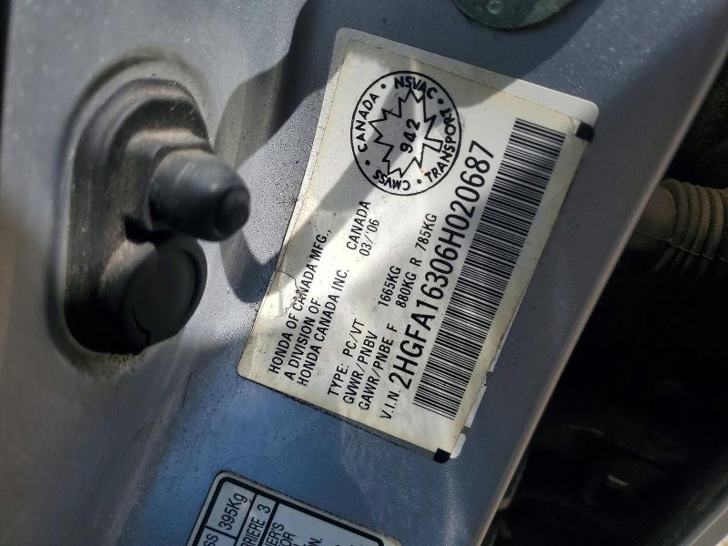 Продаж на аукціоні авто 2006 Honda Civic, vin: 2HGFA16306H020687, номер лоту: 54464726