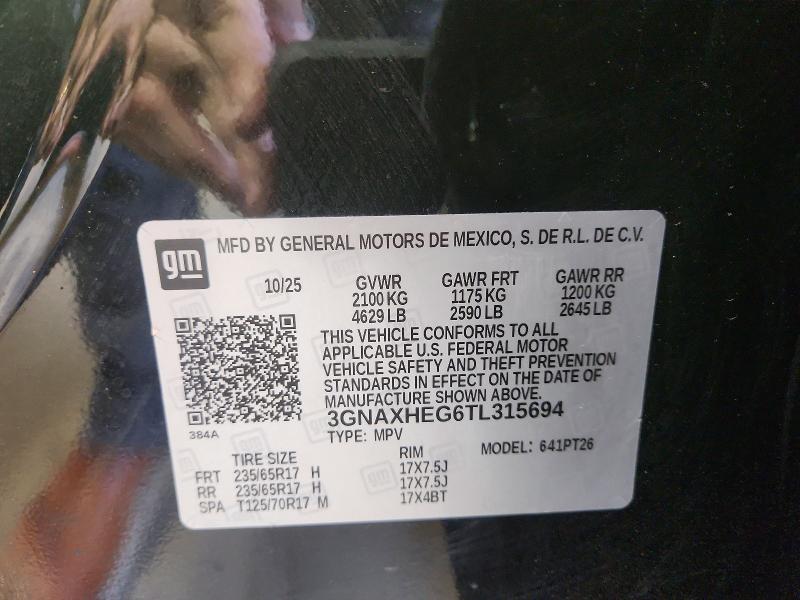2026 Chevrolet Equinox მანქანა იყიდება აუქციონზე, vin: 3GNAXHEG6TL315694, აუქციონის ნომერი: 55384366