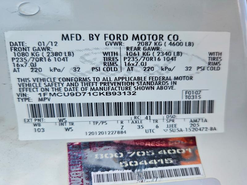 Продажа на аукционе авто 2012 Ford Escape, vin: 1FMCU9D71CKB93132, номер лота: 53305446