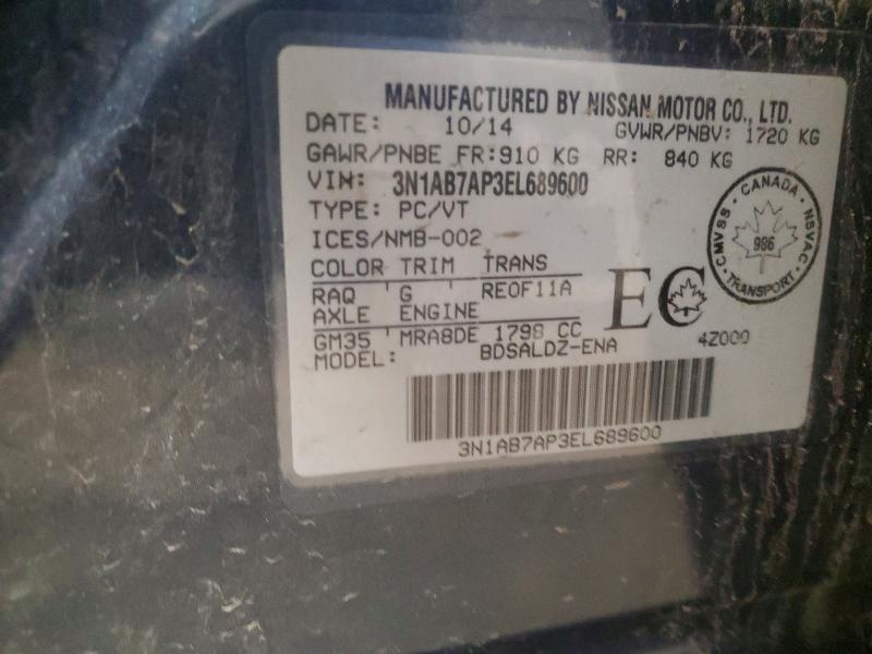 53987786 :رقم المزاد ، 3N1AB7AP3EL689600 vin ، 2014 Nissan Sentra مزاد بيع