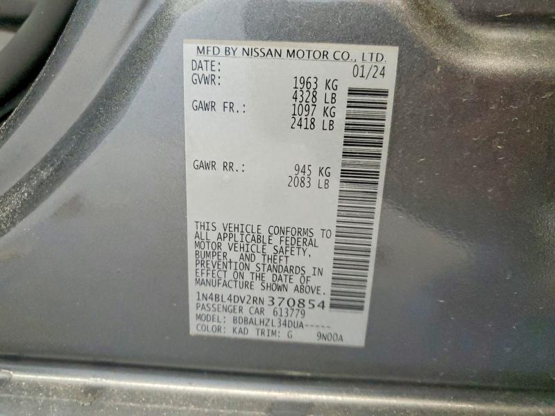 Продажа на аукционе авто 2024 Nissan Altima, vin: 1N4BL4DV2RN370854, номер лота: 53430816