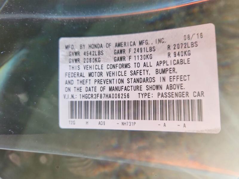 2017 Honda Accord მანქანა იყიდება აუქციონზე, vin: 1HGCR3F87HA006256, აუქციონის ნომერი: 52335756