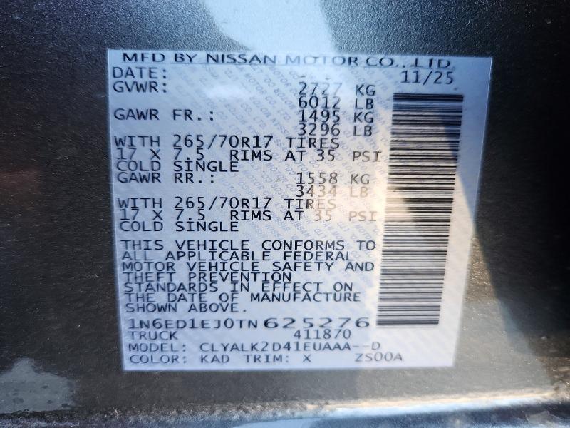 2026 Nissan Frontier მანქანა იყიდება აუქციონზე, vin: 1N6ED1EJ0TN625276, აუქციონის ნომერი: 53195846