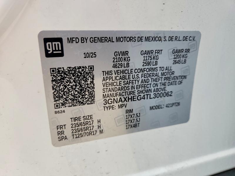 2026 Chevrolet Equinox მანქანა იყიდება აუქციონზე, vin: 3GNAXHEG4TL300062, აუქციონის ნომერი: 54183676