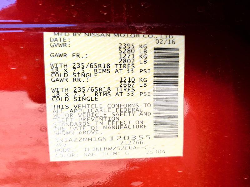 Aukcja sprzedaży 2016 Nissan Murano, vin: 5N1AZ2MH1GN120355, numer aukcji: 51913906