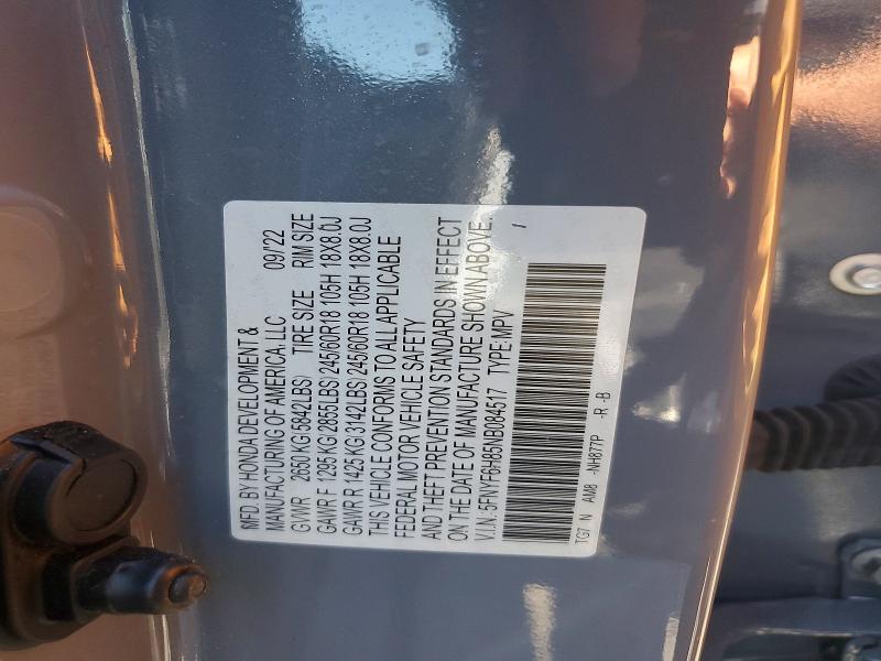 Aukcja sprzedaży 2022 Honda Pilot, vin: 5FNYF6H85NB084517, numer aukcji: 54177536