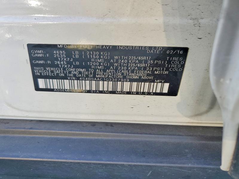 2016 Subaru Outback მანქანა იყიდება აუქციონზე, vin: 4S4BSAAC1G3307909, აუქციონის ნომერი: 52782586