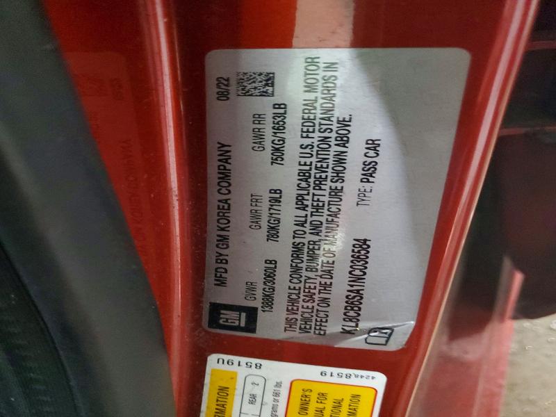2022 Chevrolet Spark მანქანა იყიდება აუქციონზე, vin: KL8CB6SA1NC036584, აუქციონის ნომერი: 54327906