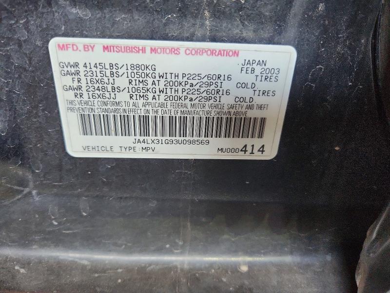 Aukcja sprzedaży 2003 Mitsubishi Outlander, vin: JA4LX31G93U098569, numer aukcji: 51916336