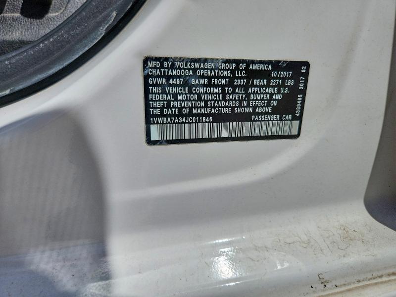 Aukcja sprzedaży 2018 Volkswagen Passat, vin: 1VWBA7A34JC011846, numer aukcji: 53714116