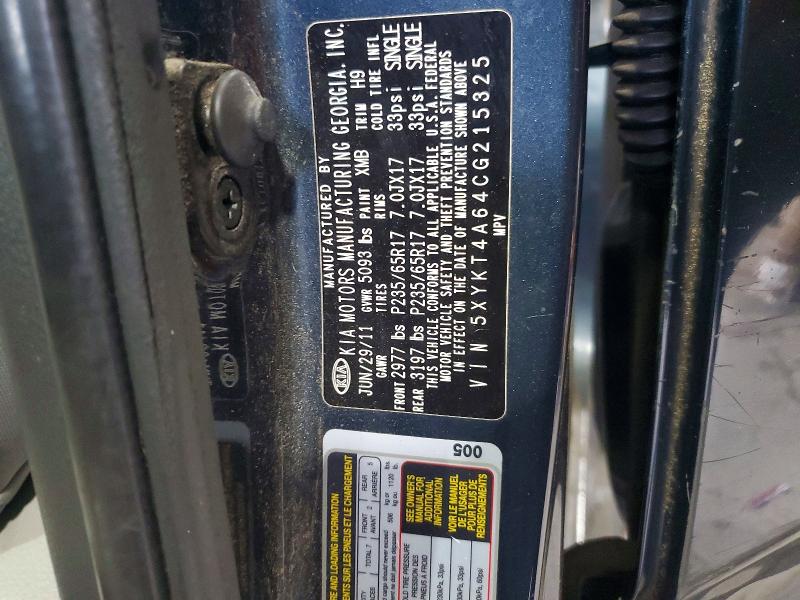 Продаж на аукціоні авто 2012 Kia Sorento, vin: 5XYKT4A64CG215325, номер лоту: 54830906