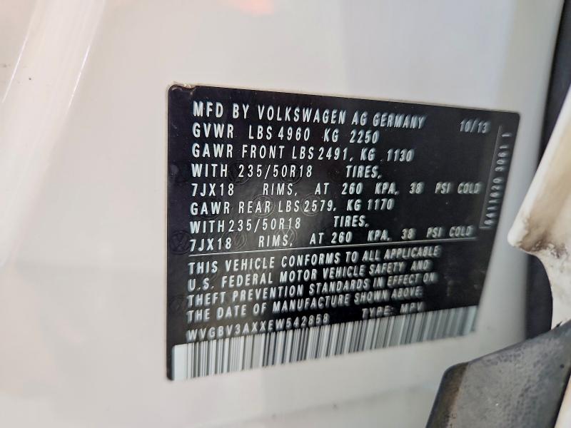 Продаж на аукціоні авто 2014 Volkswagen Tiguan, vin: WVGBV3AXXEW542858, номер лоту: 53944386
