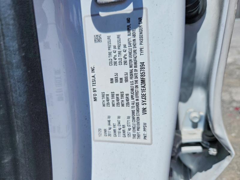 52556816 :رقم المزاد ، 5YJ3E1EA3MF857894 vin ، 2021 Tesla Model 3 مزاد بيع