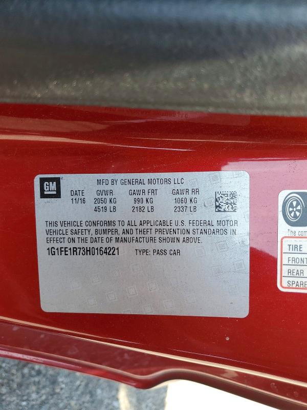 53263926 :رقم المزاد ، 1G1FE1R73H0164221 vin ، 2017 Chevrolet Camaro مزاد بيع