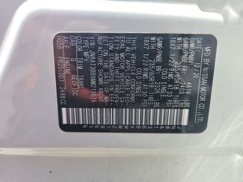 2021 Nissan Rogue მანქანა იყიდება აუქციონზე, vin: JN8AT3BBXMW219616, აუქციონის ნომერი: 53710096
