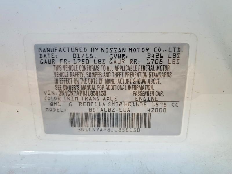 55299166 :رقم المزاد ، 3N1CN7AP8JL858150 vin ، 2018 Nissan Versa مزاد بيع